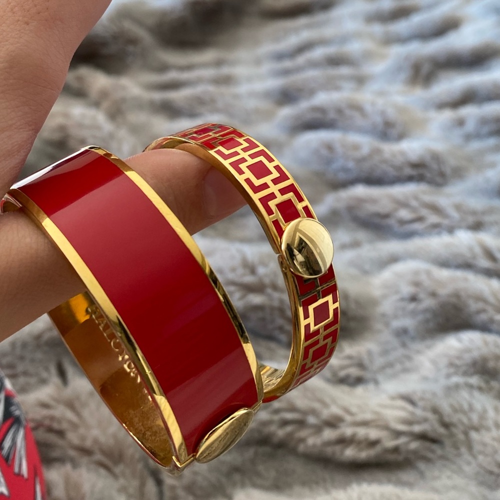 Gorgeous red and gold Halcyon Days bangles